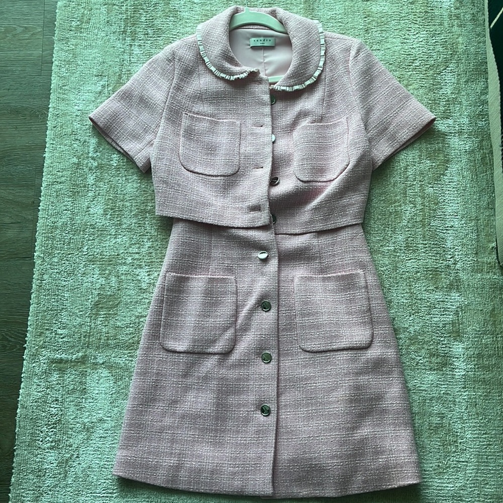 Sandro Pink Tweed Midi Dress Set - Picture 2 of 3
